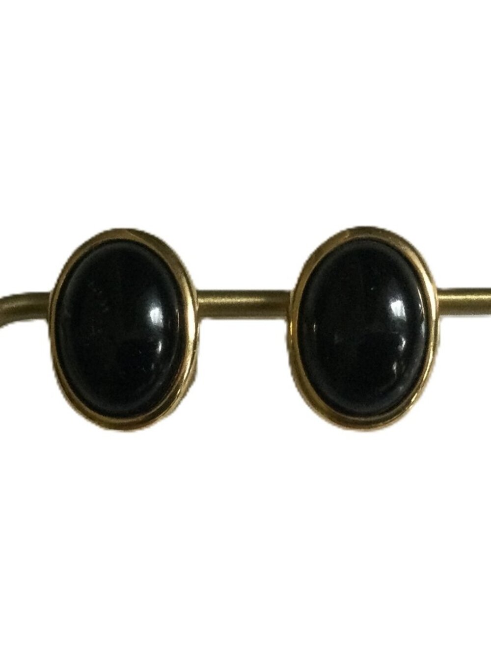 Vintage Trifari Black Earrings Oval Stud Gold Tone Classic